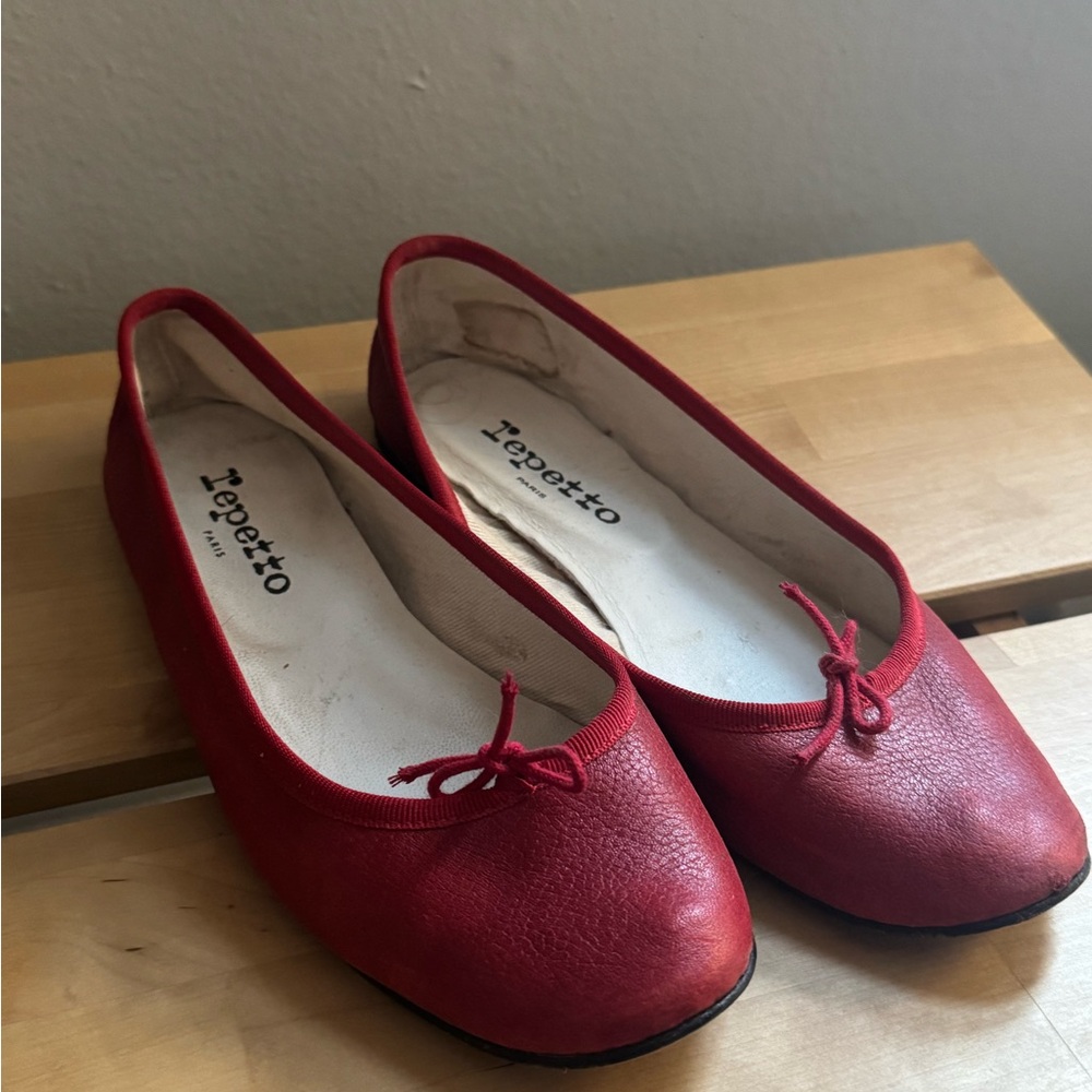 Repetto Red Leather Ballet Flats
